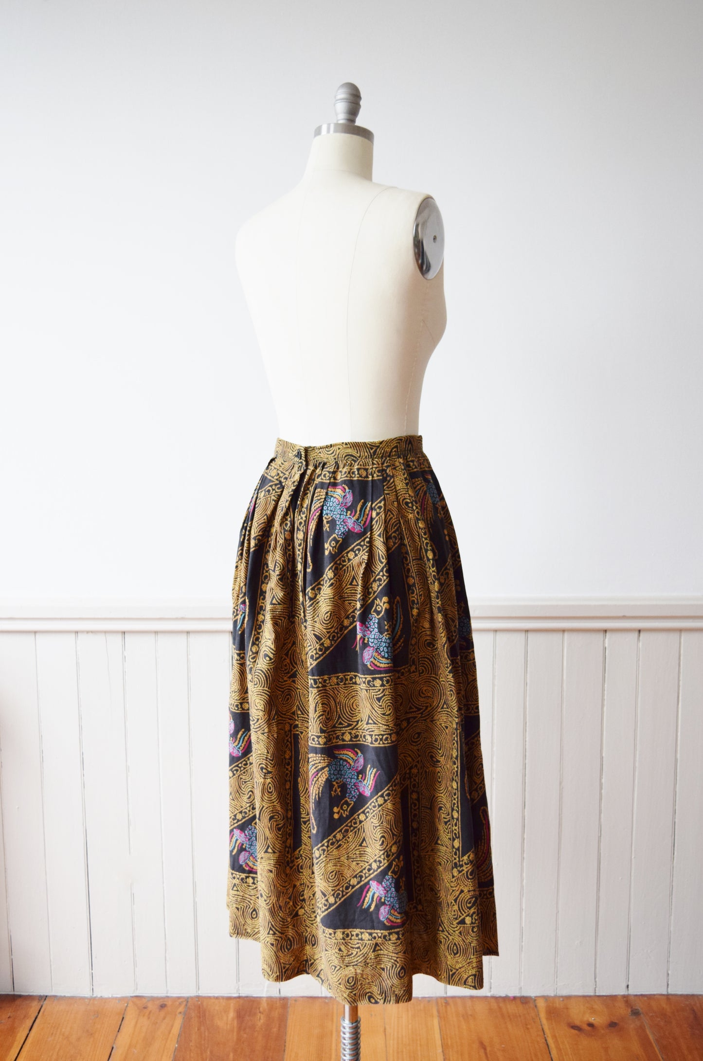 1950s/60s Balinesian Rooster Print Skirt | M