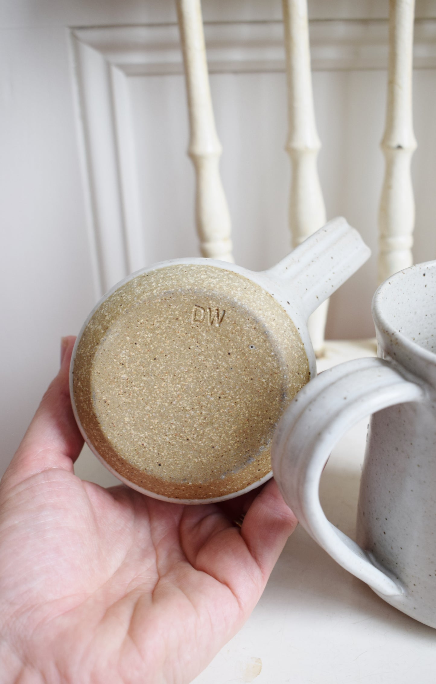 Pair of Vintage Hand-Turned Glazed Ceramic Mugs