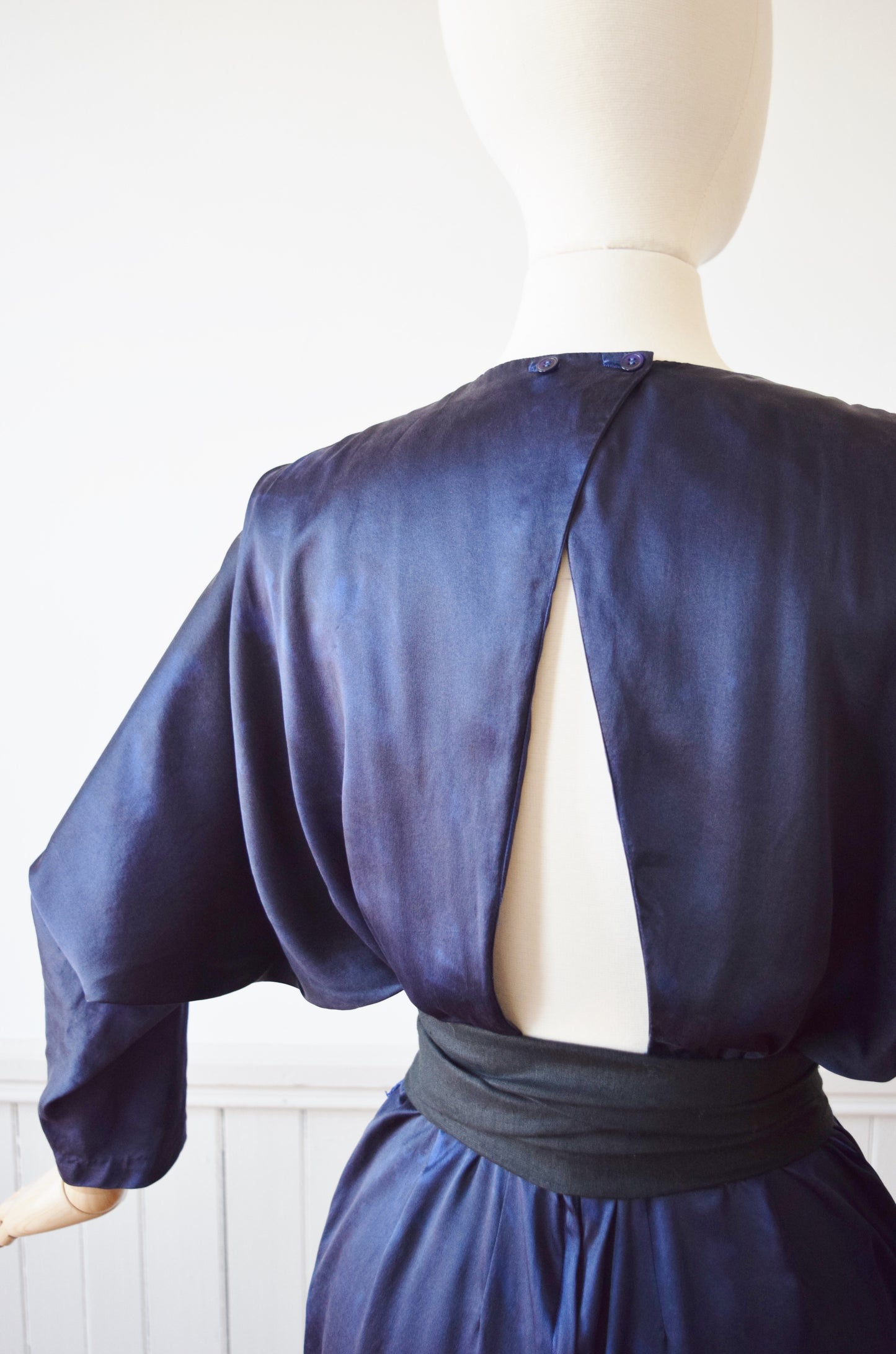 Dusky Blue Silk Open Back Dress | L