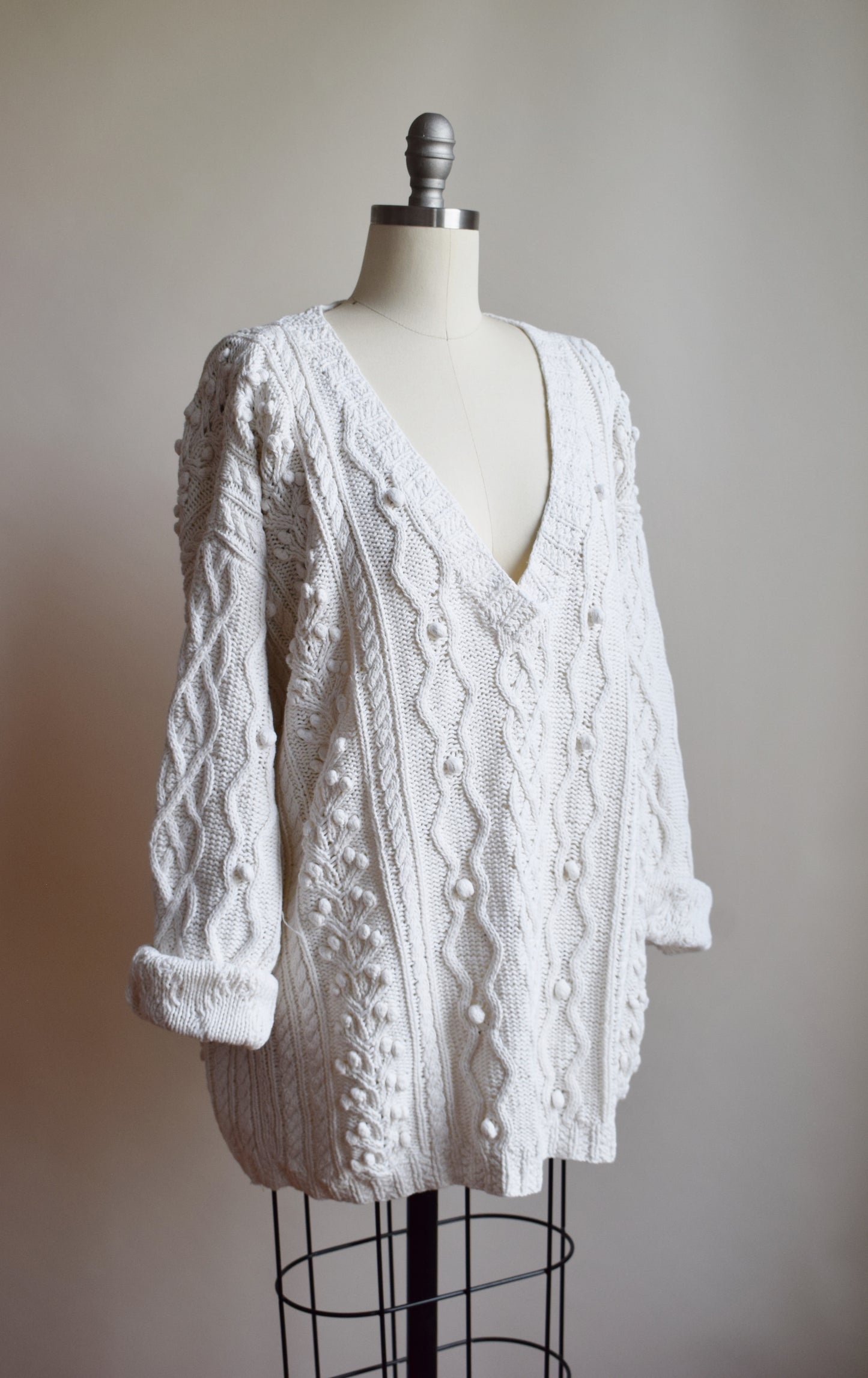 Vintage Popcorn Knit Cotton Pullover | XL