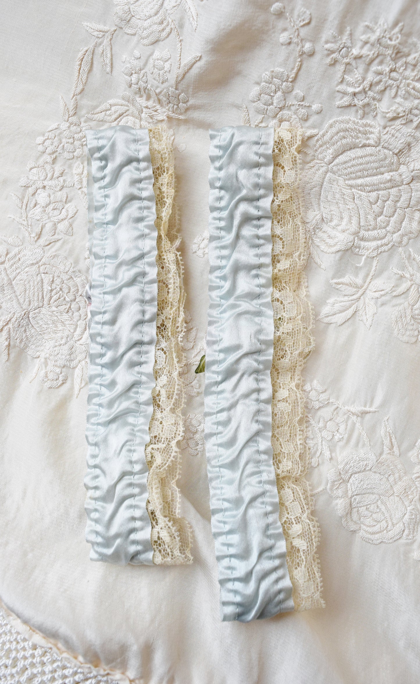 Baby Blue Silk Satin and Lace Garter Set | 1920s