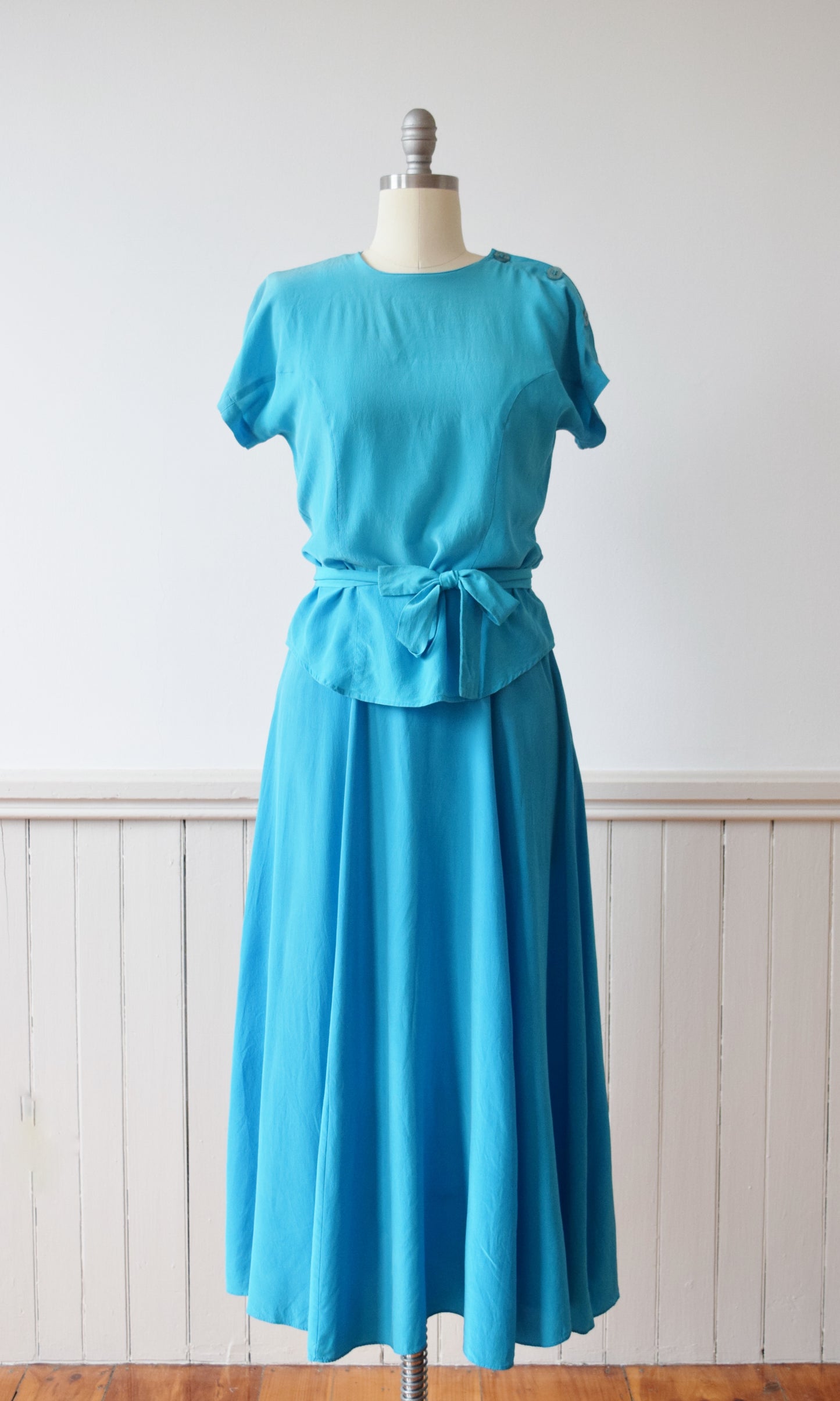 1980s Three Piece Azure Blue Dress Set