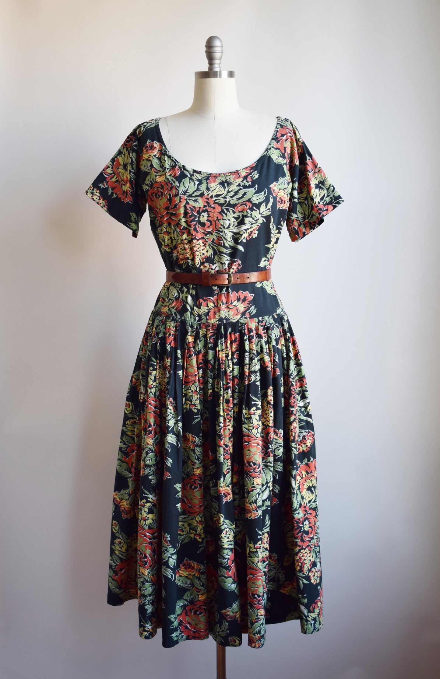 80s Norma Kamali Floral Print Dress | S/M