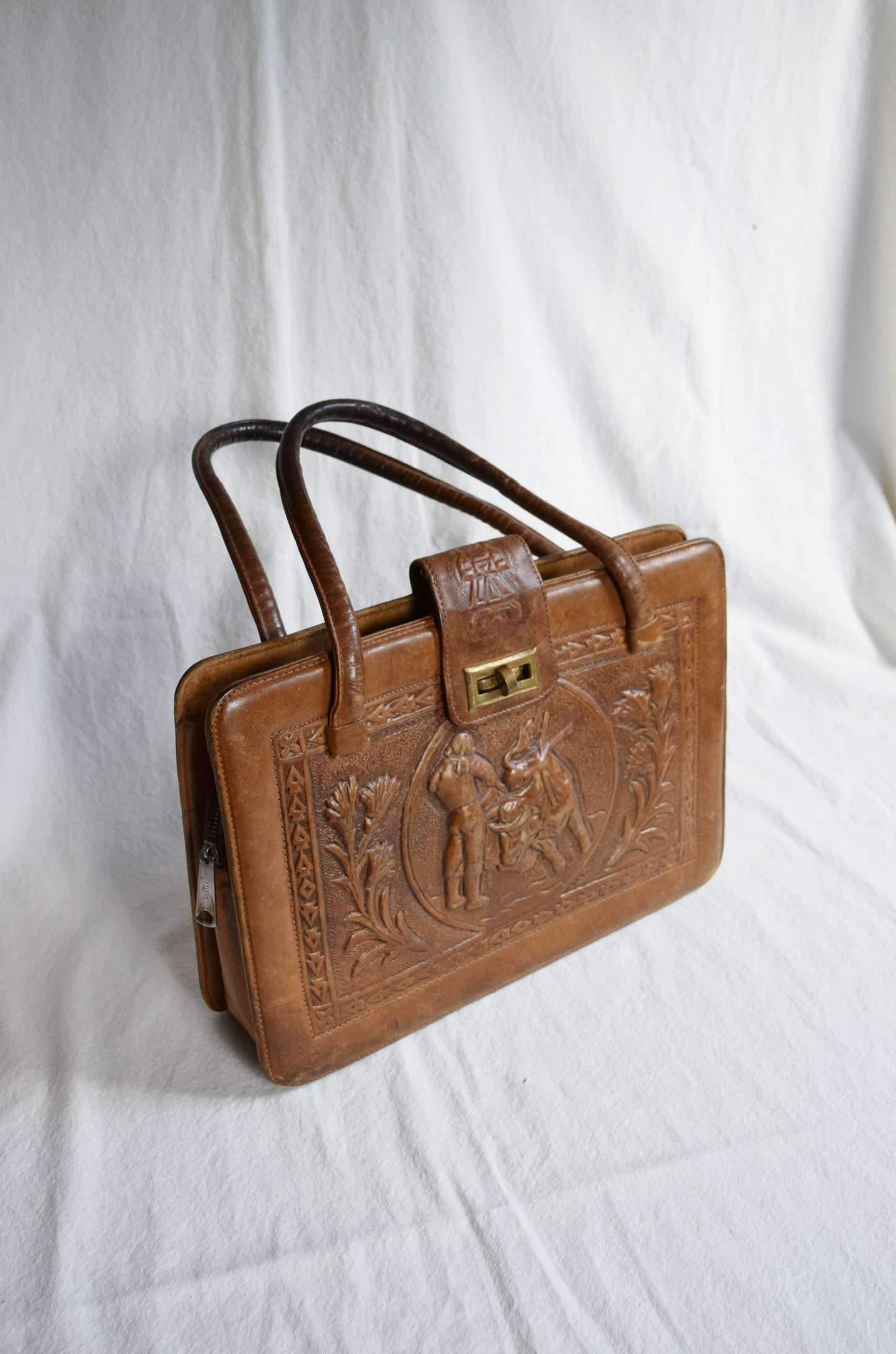 1970s Mexican Tooled Leather Bag by Mont Abur