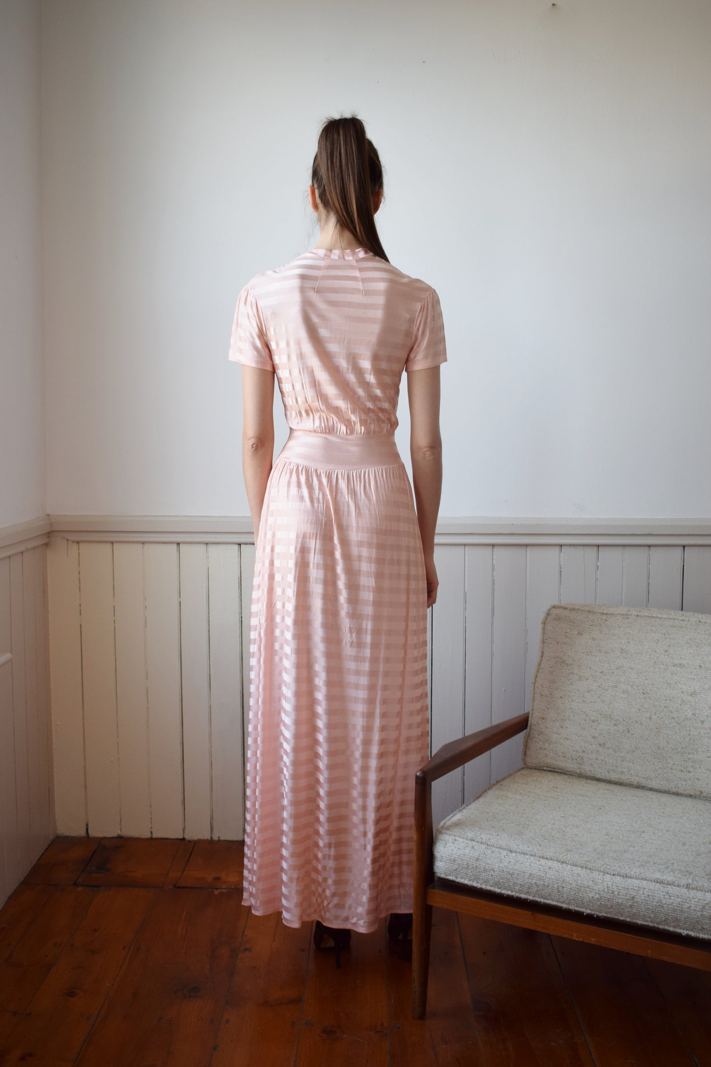 1940s Pink Striped Knit Dress | XS/S