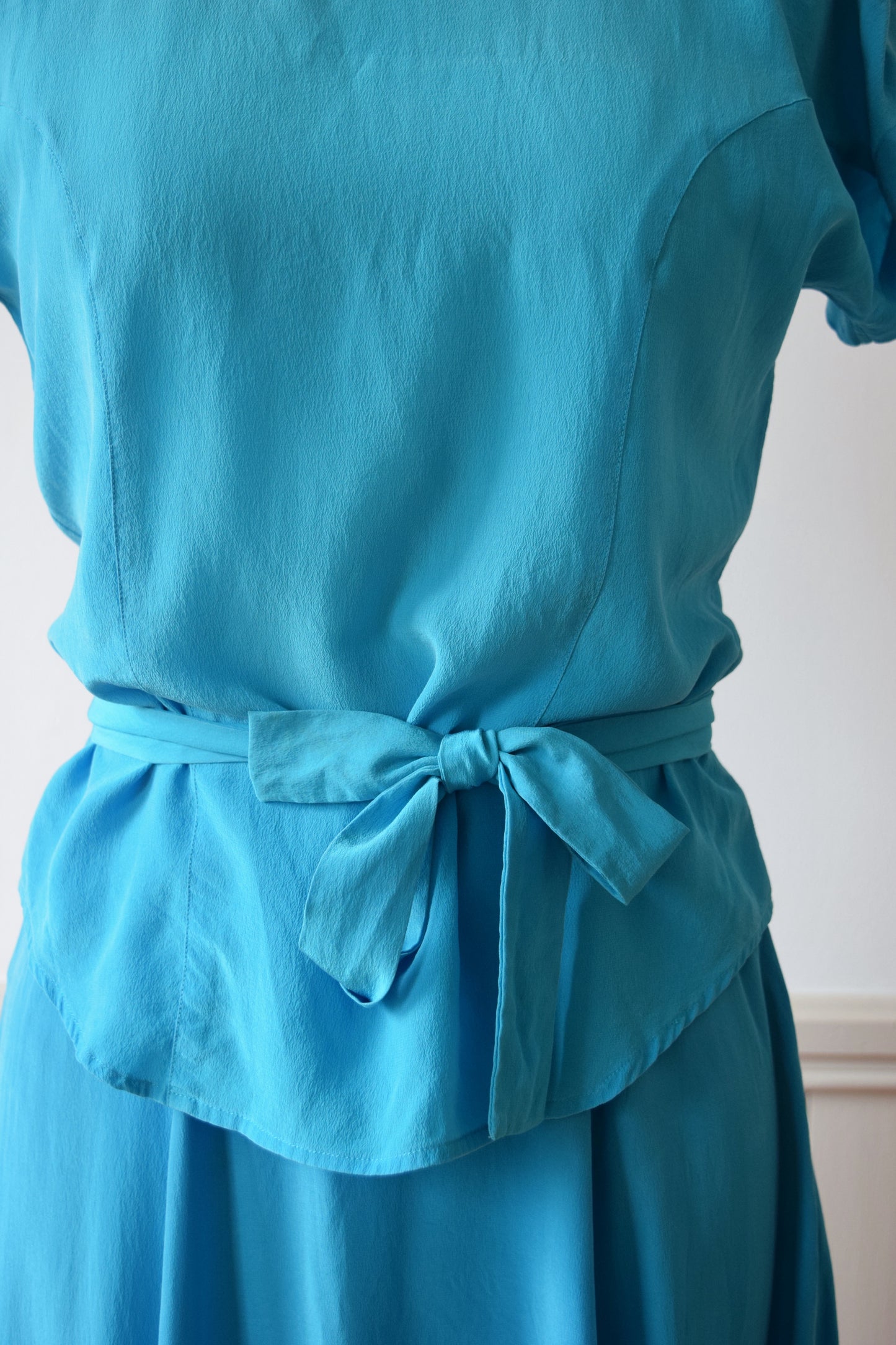 1980s Three Piece Azure Blue Dress Set