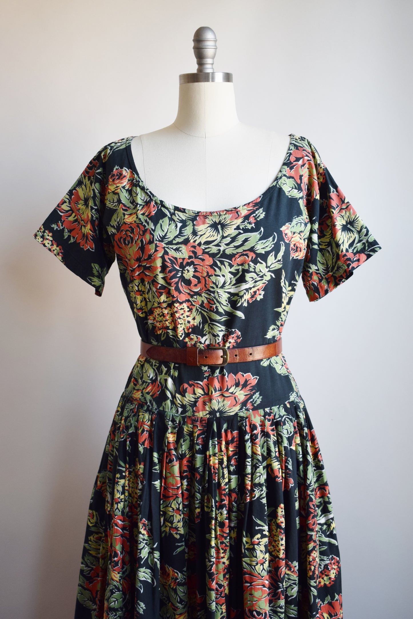 80s Norma Kamali Floral Print Dress | S/M