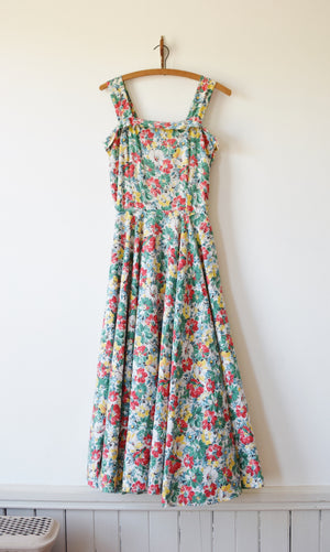 Daisy Print Sun Dress | 1940s | XS