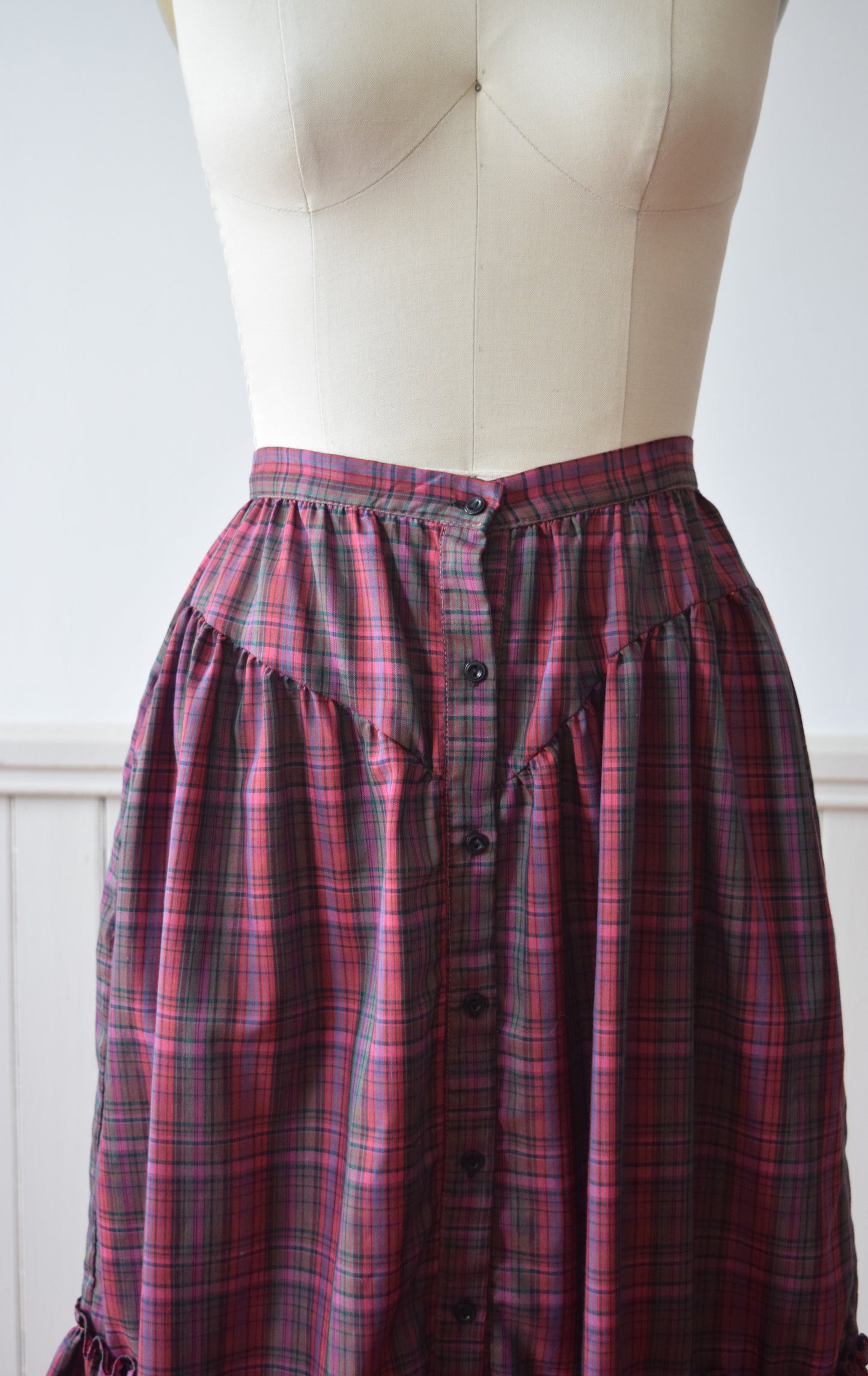 1970s Autumnal Plaid Midi Prairie Skirt | S