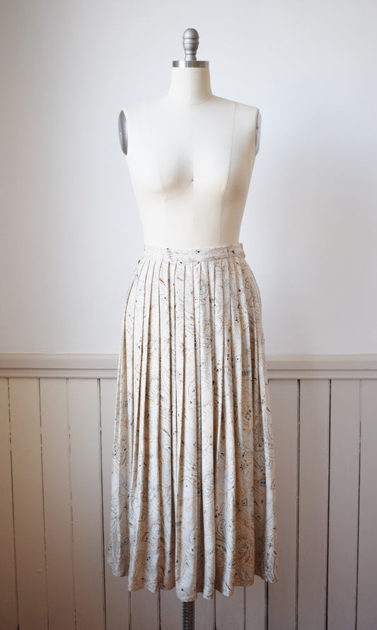 1990s Pleated Silk Paisley Skirt | M
