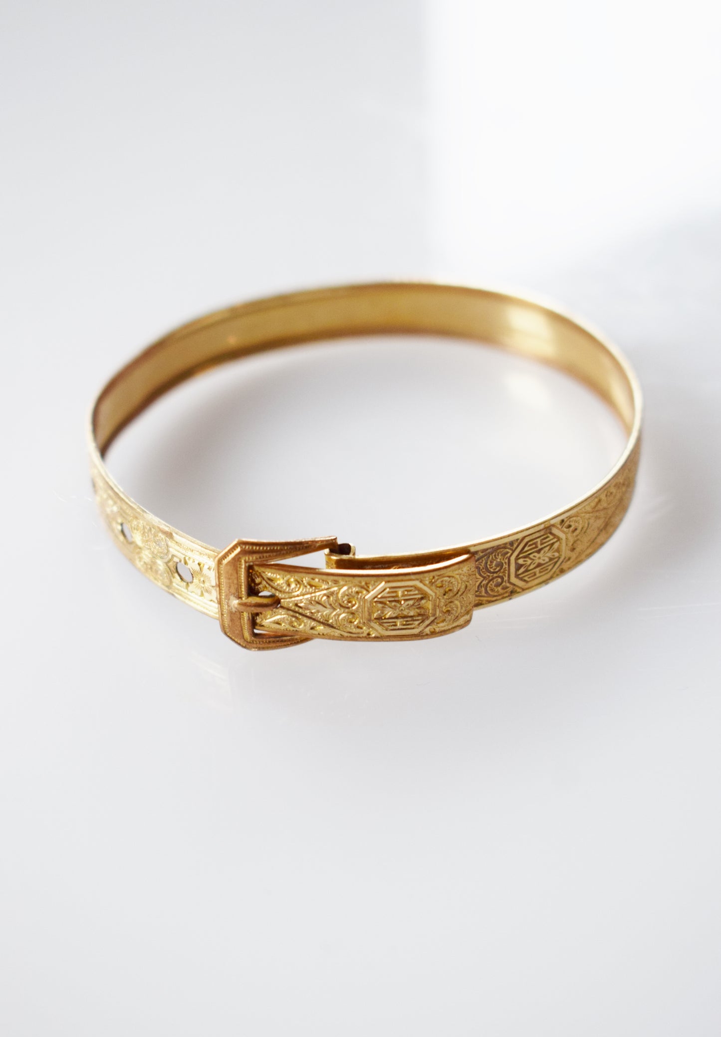 Victorian Revival Gold Buckle Bangle Bracelet
