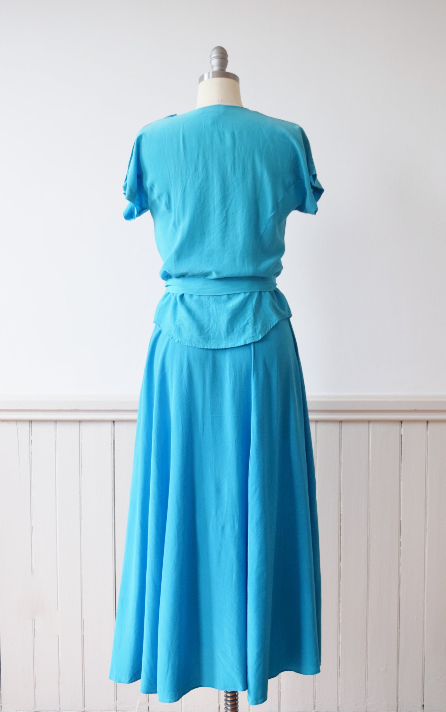 1980s Three Piece Azure Blue Dress Set