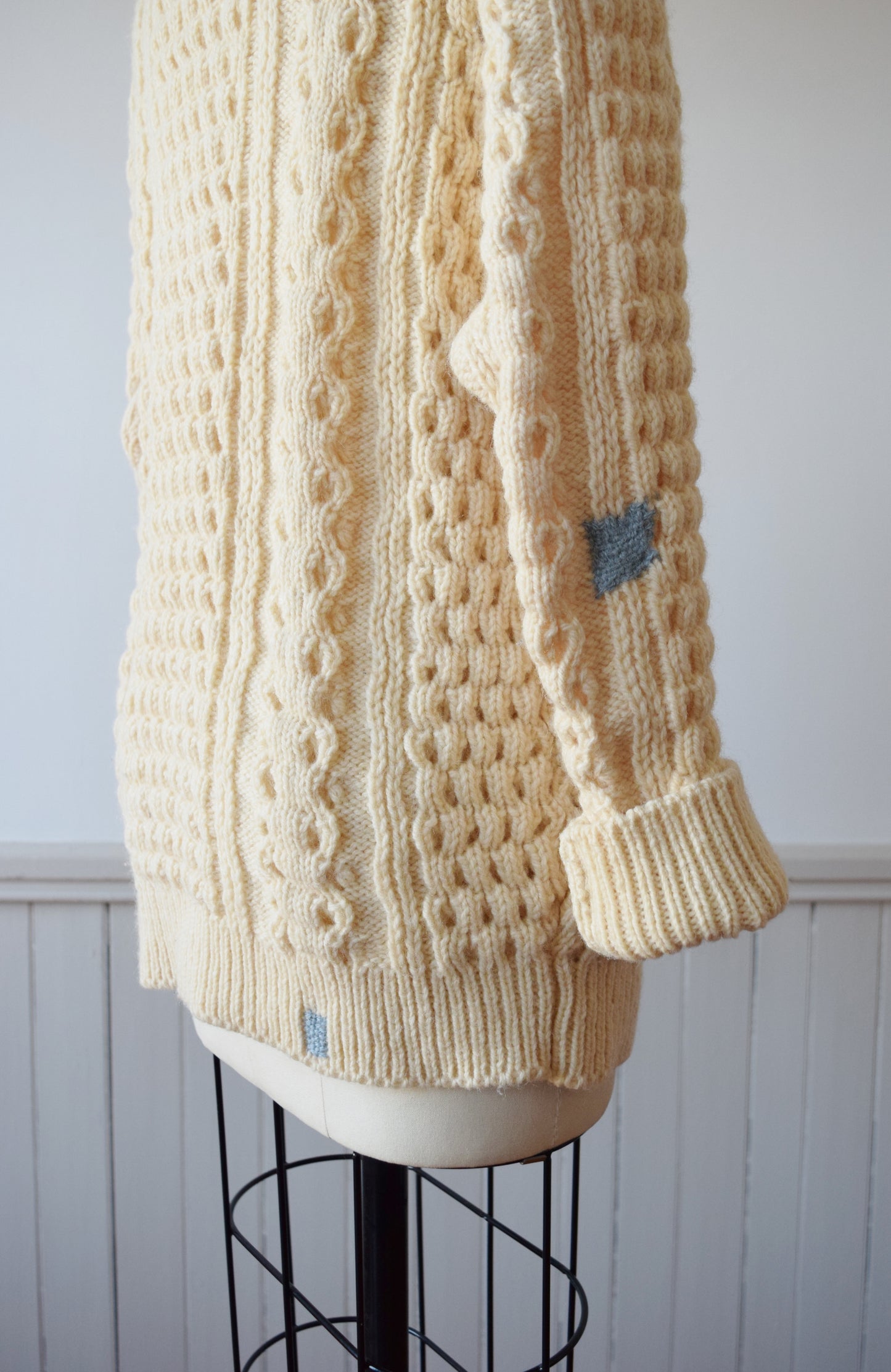 Irish Cable Knit with Contrast Mend Patches | M