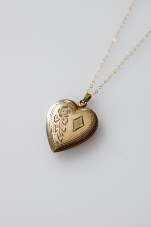 Vintage Gold Fill Heart Shaped Locket | Flower and Diamond