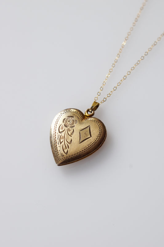 Vintage Gold Fill Heart Shaped Locket | Flower and Diamond