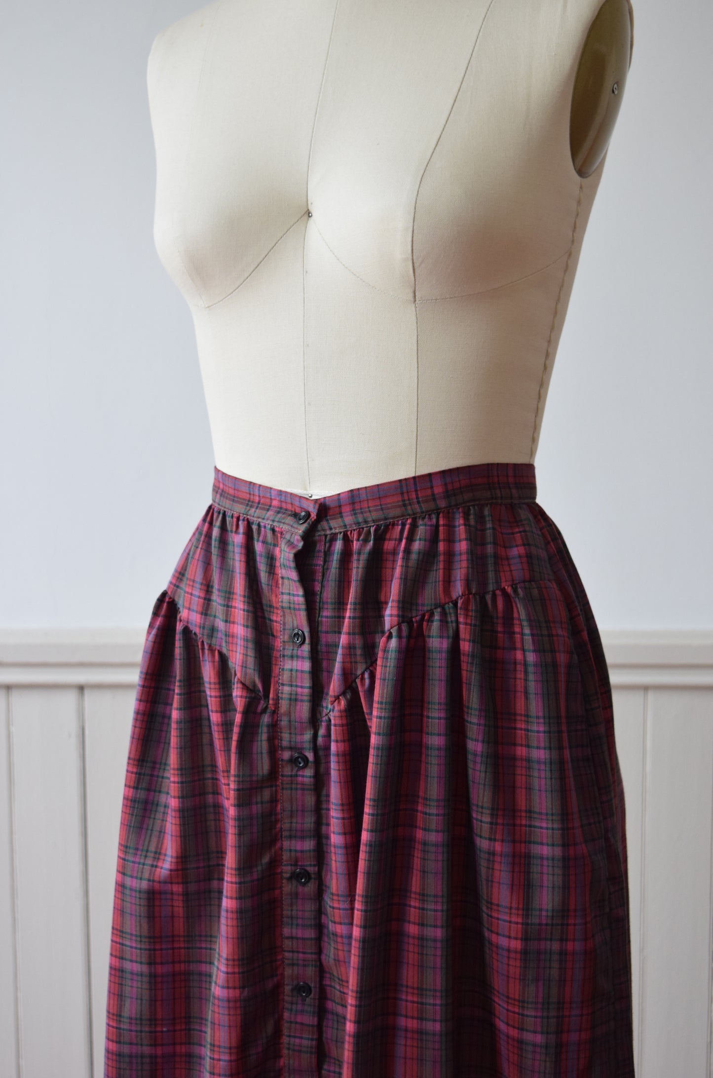 1970s Autumnal Plaid Midi Prairie Skirt | S