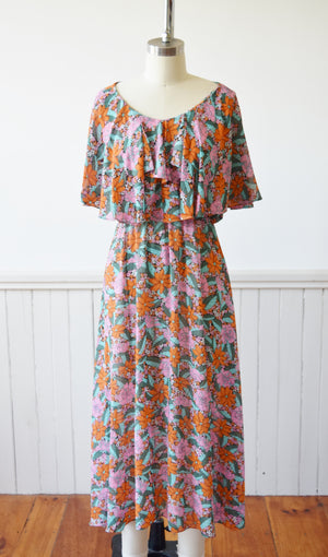 Nicole Miller Floral Capelet Dress |1970s | S