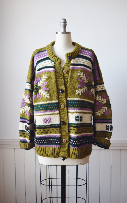 Chunky Wool Cardigan with Kukui Nut Buttons | OS