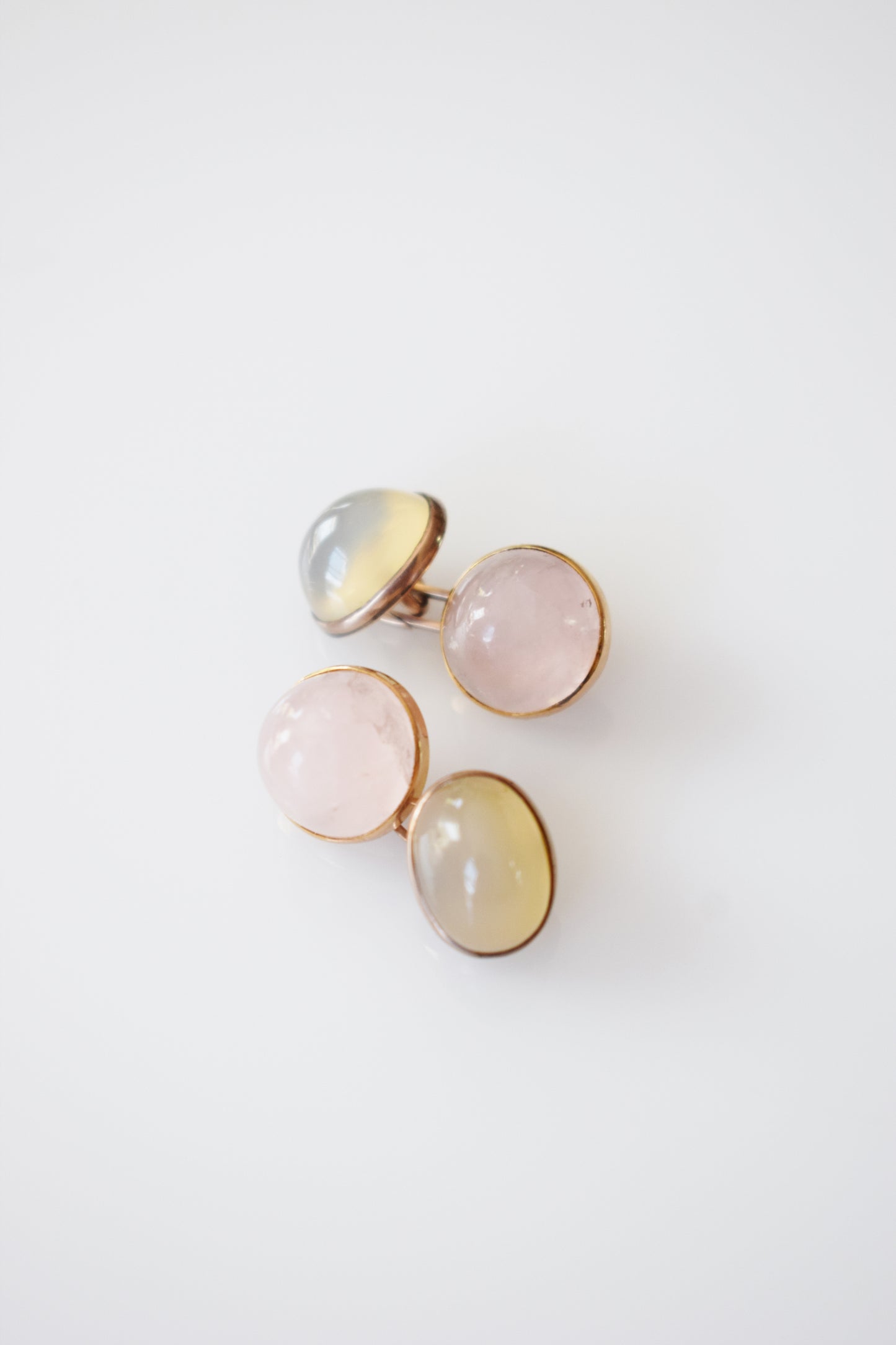 Art Deco 14kt Gold, Rose Quartz and Moonstone Cufflinks