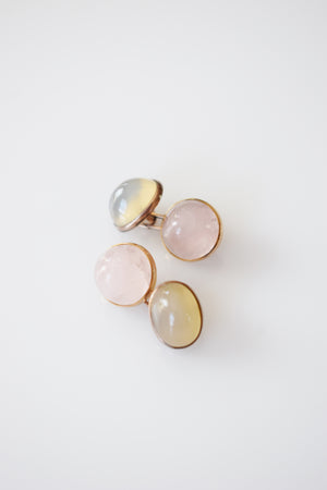 Art Deco 14kt Gold, Rose Quartz and Moonstone Cufflinks