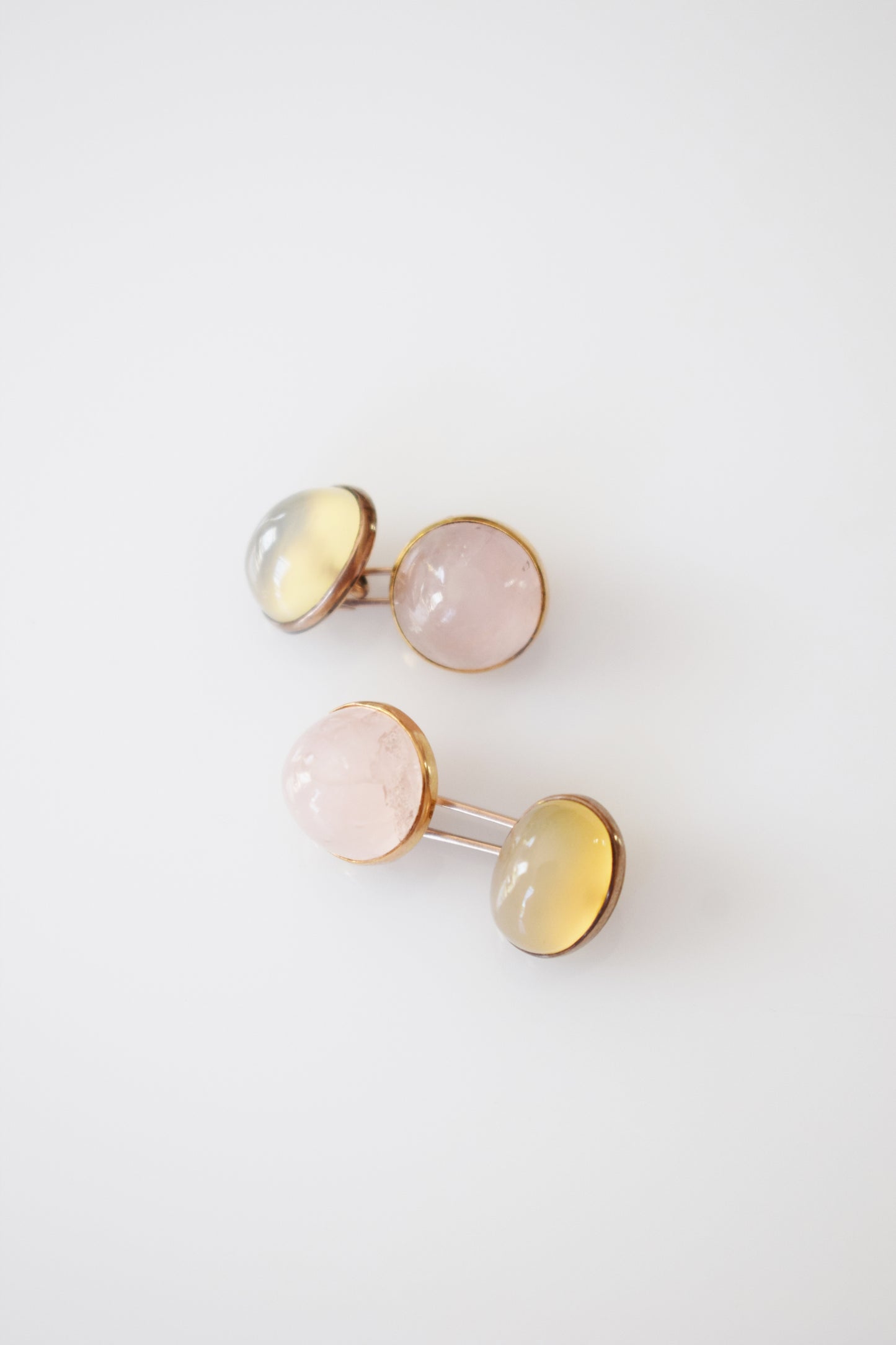 Art Deco 14kt Gold, Rose Quartz and Moonstone Cufflinks