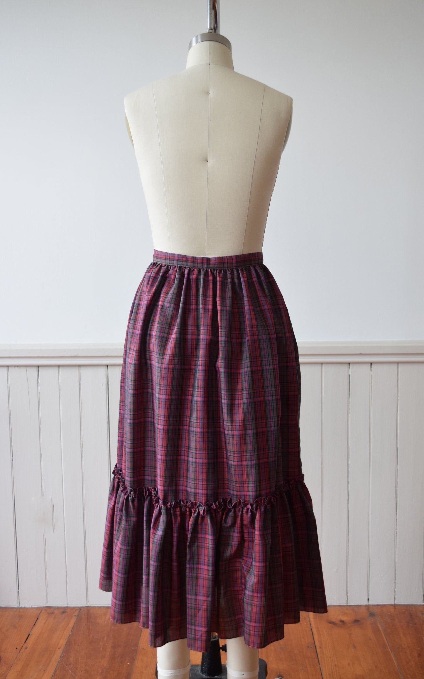 1970s Autumnal Plaid Midi Prairie Skirt | S