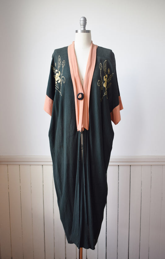 1920s Embroidered Cotton Gauze Robe | OS
