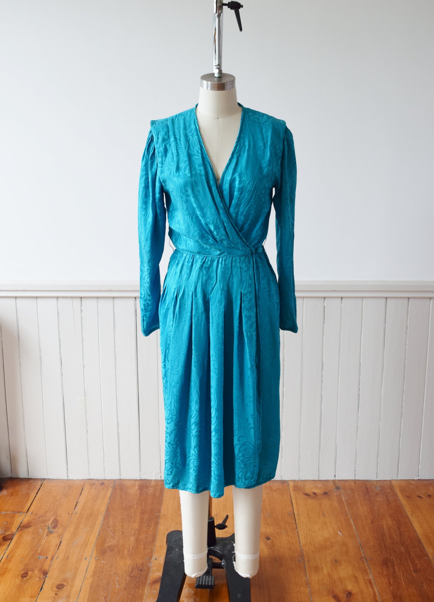 1970s/1980s Turquoise Silk Wrap Dress | S