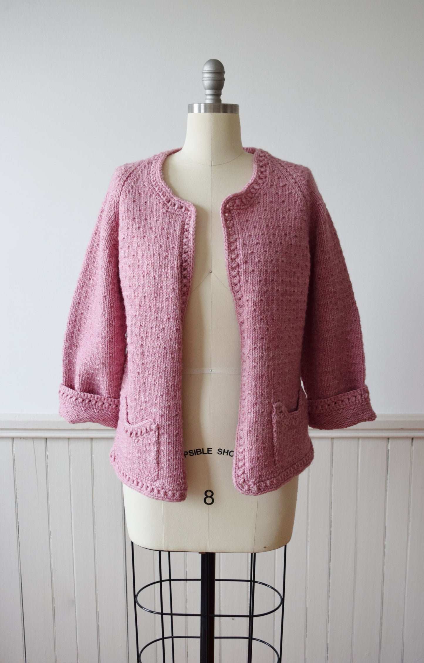 Hand Knit Textural Sorbet Pink Cardigan | Sweater | M