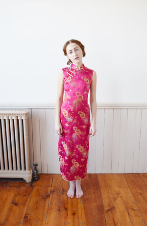 Electric Pink Silk Brocade Cheongsam | XXS