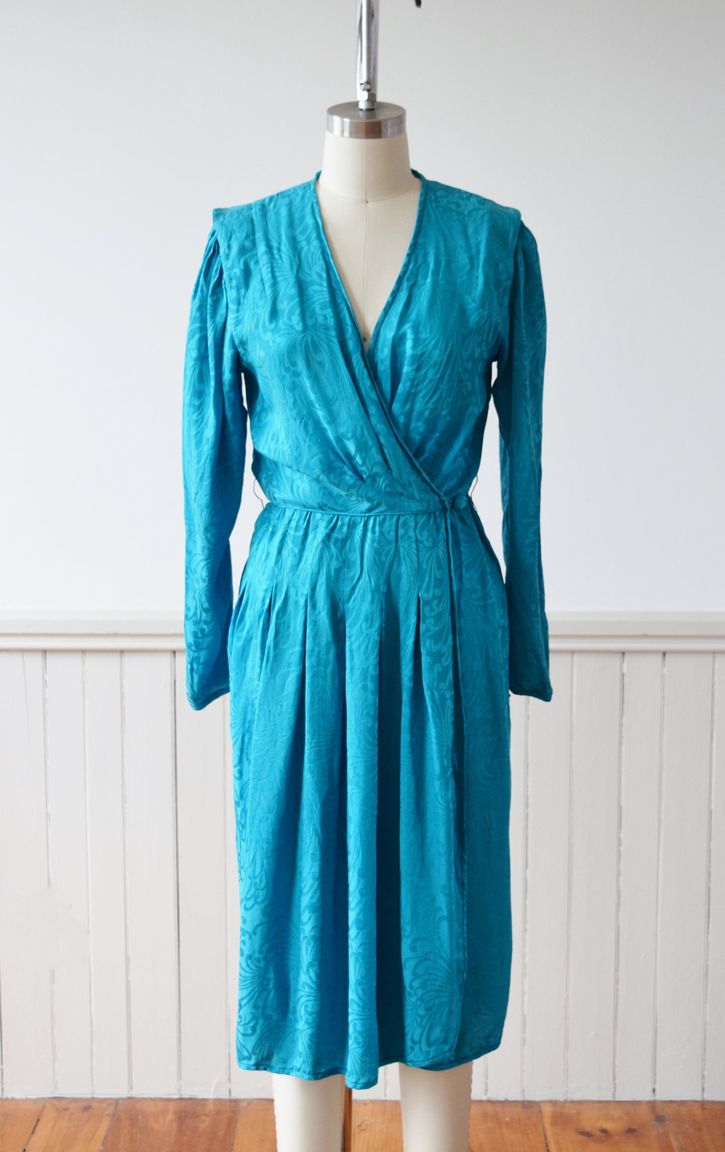 1970s/1980s Turquoise Silk Wrap Dress | S