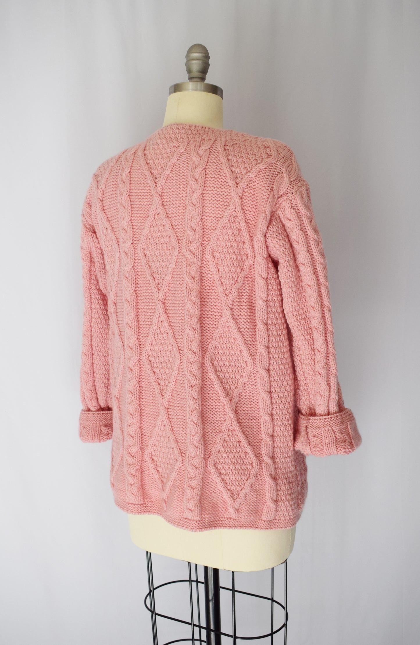 Classic Irish Wool Cable Knit Cardi in Dusky Pink | XS/S