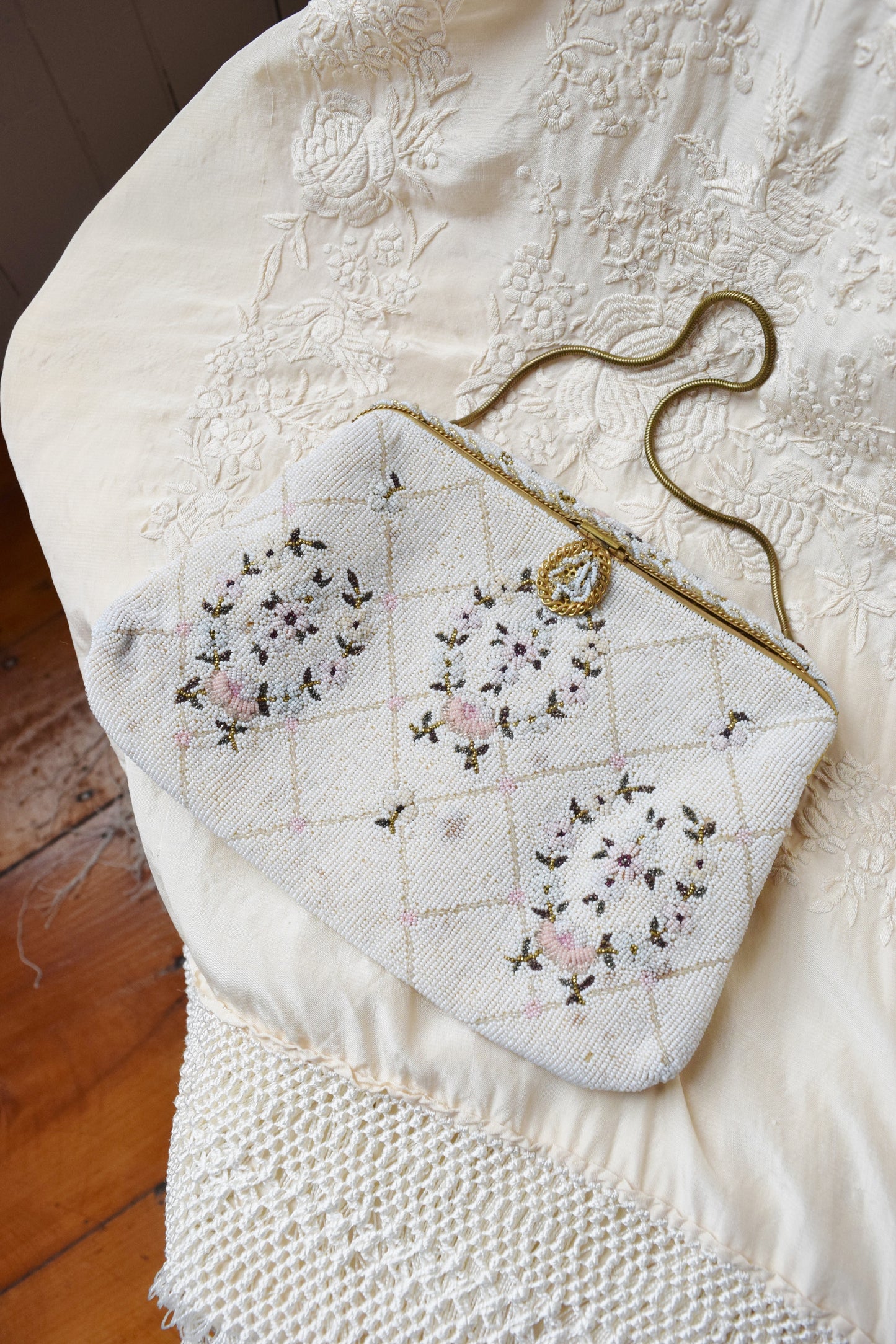 Fine French Floral Beaded Clutch | 1950s