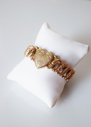 Antique Sweetheart Expansion Bracelet with Engraved Heart Charm | "B"
