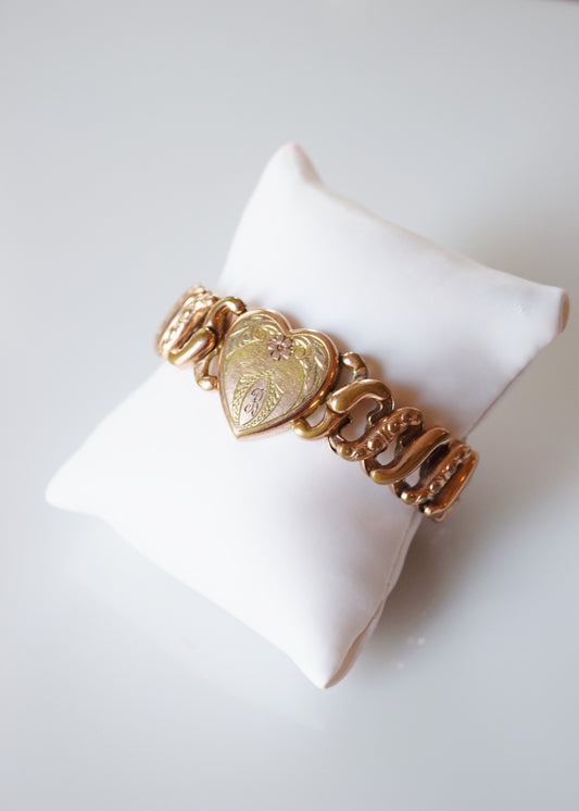 Antique Sweetheart Expansion Bracelet with Engraved Heart Charm | "B"
