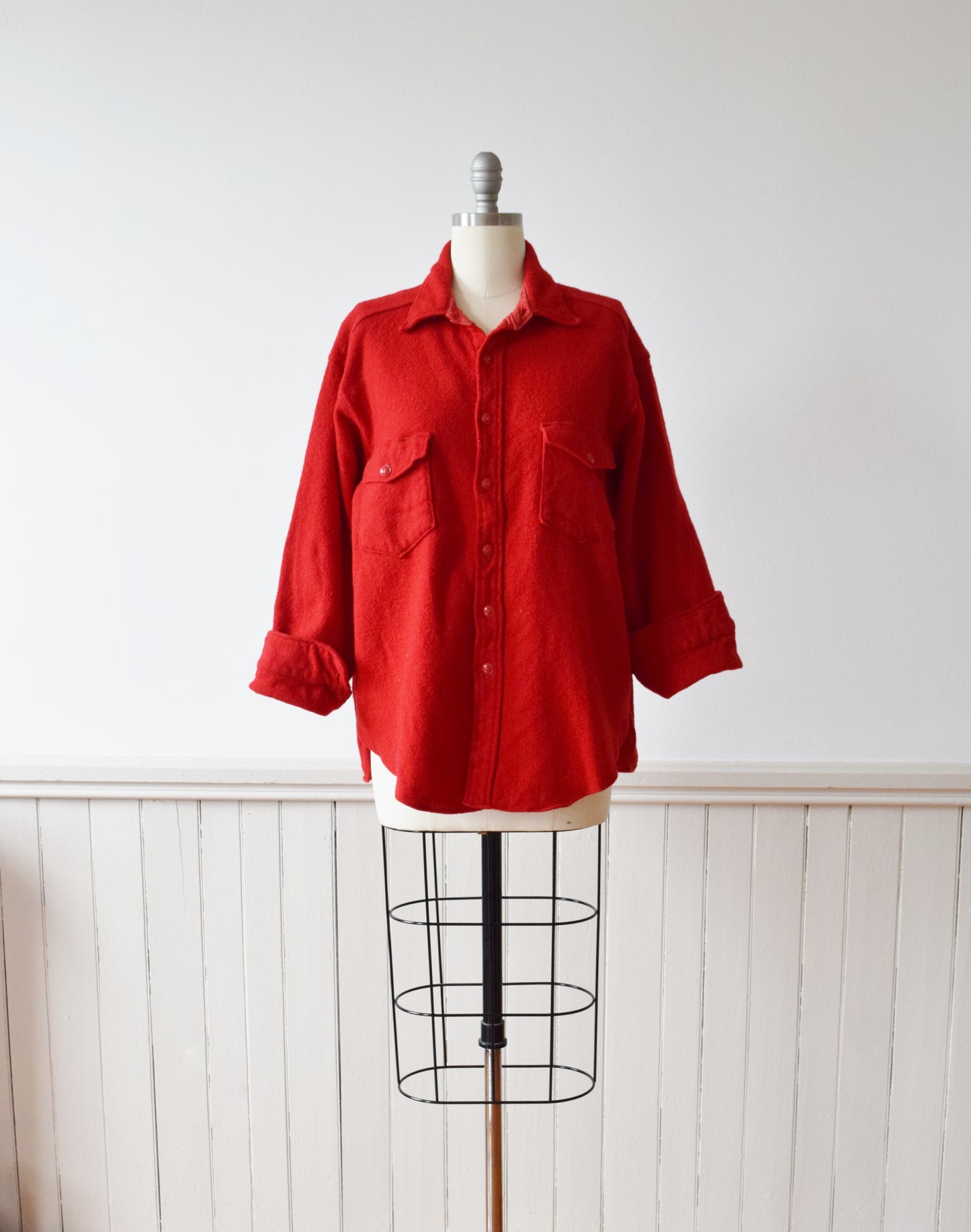 1960s True Red Woolrich Wool Chore Shirt | Overshirt | M-L