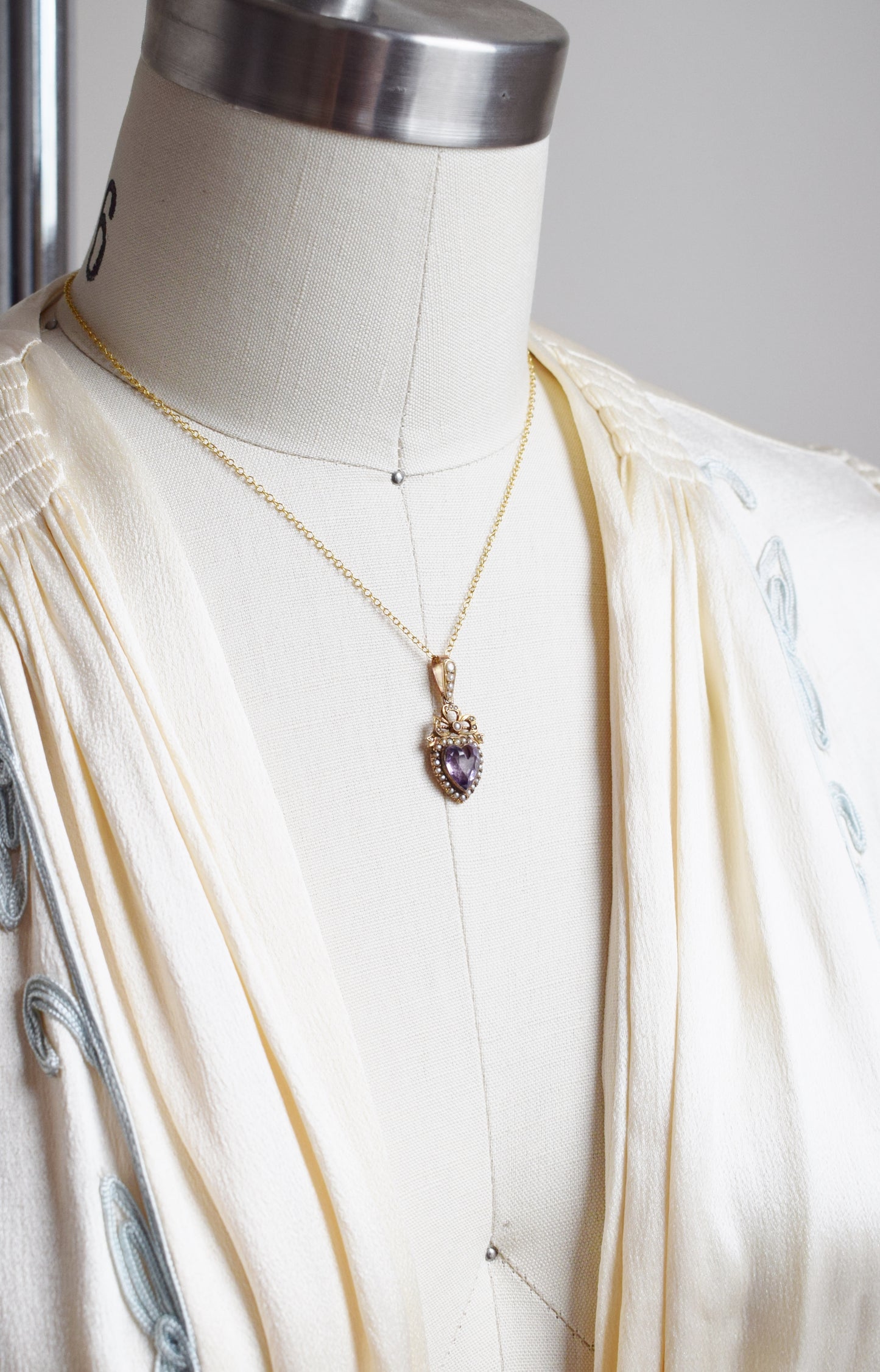 Victorian 9kt Gold, Amethyst and Seed Pearl Heart Pendant