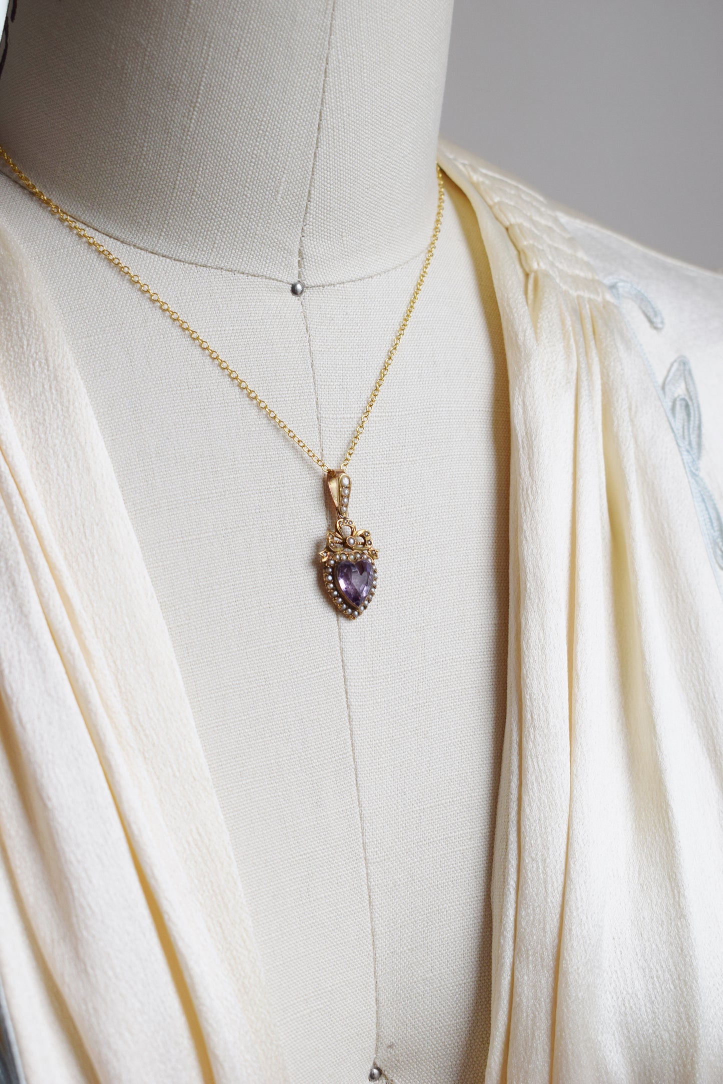 Victorian 9kt Gold, Amethyst and Seed Pearl Heart Pendant