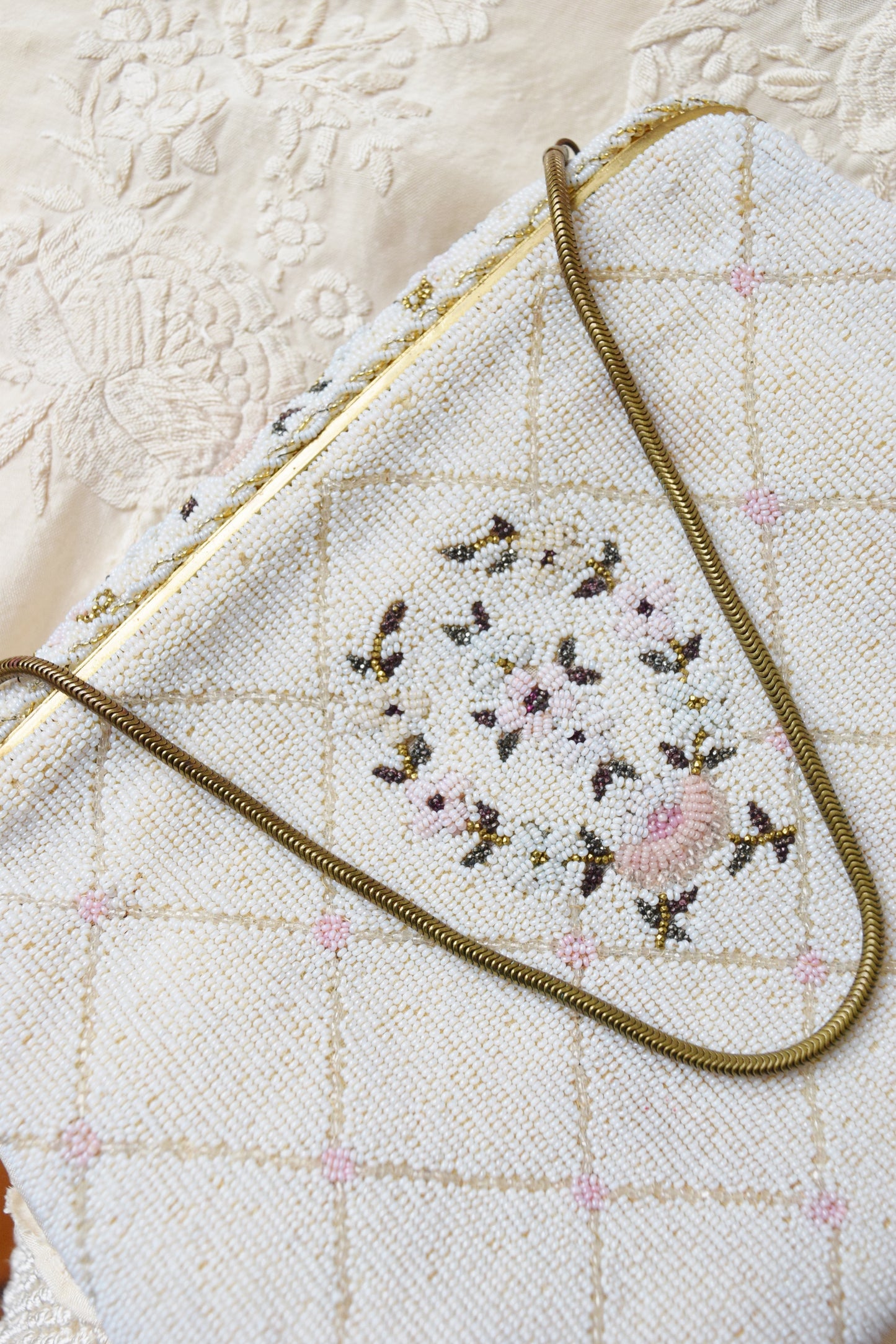 Fine French Floral Beaded Clutch | 1950s