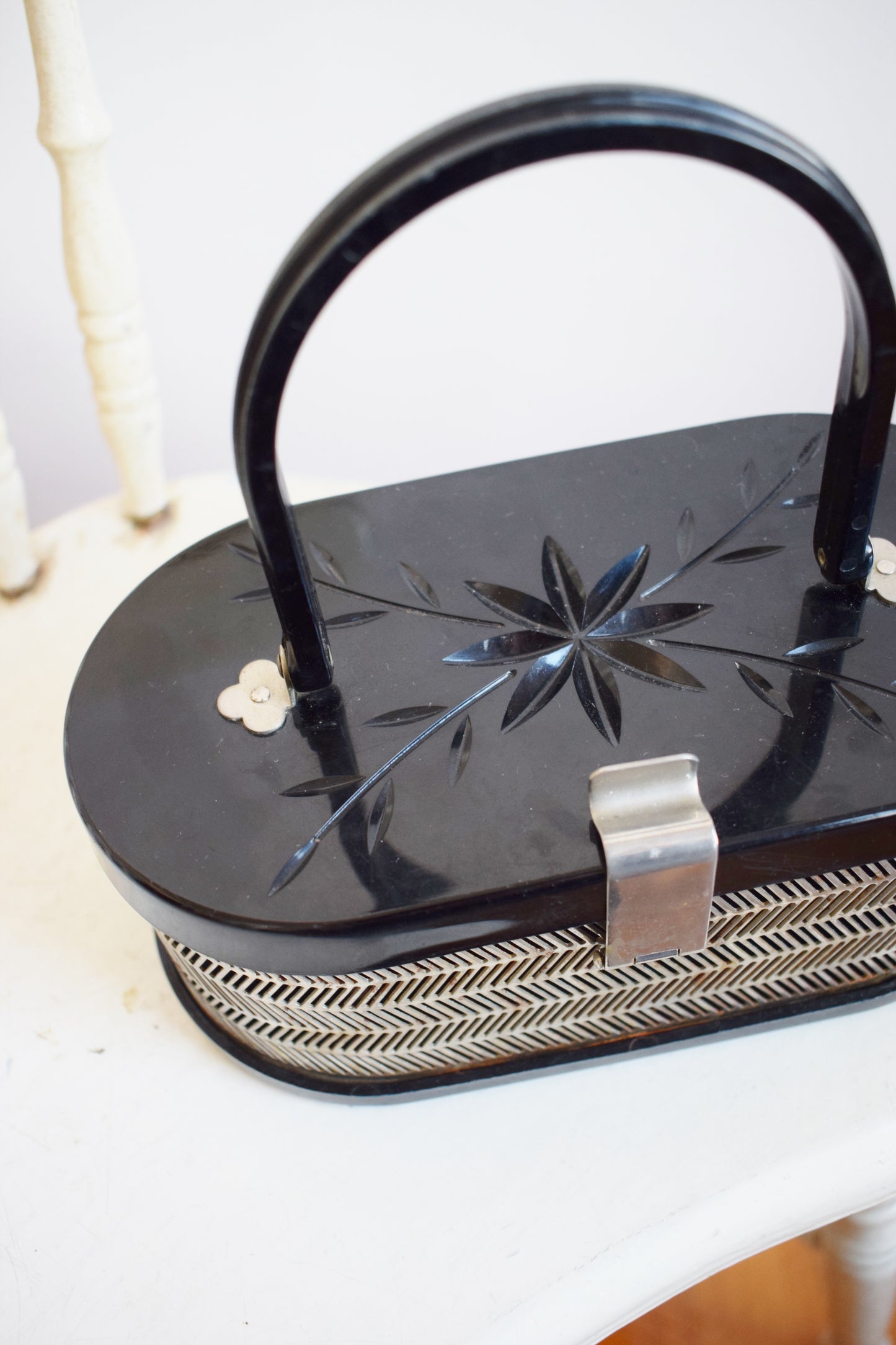 1950s Lucite and Pierced Metal Purse