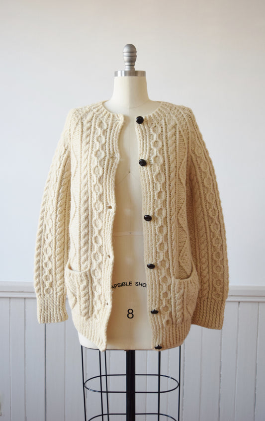 Irish Cable Knit Wool Cardigan | S