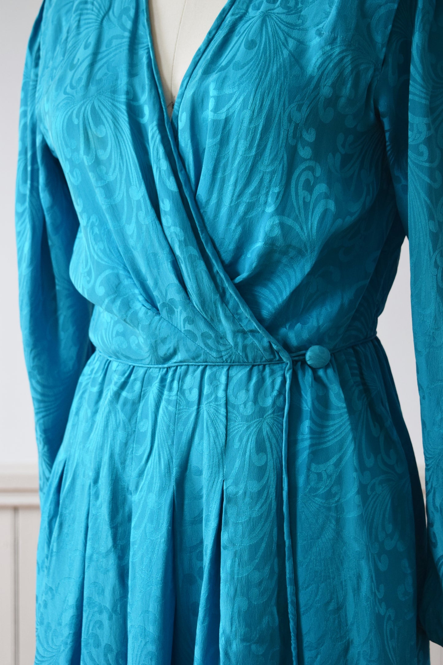 1970s/1980s Turquoise Silk Wrap Dress | S