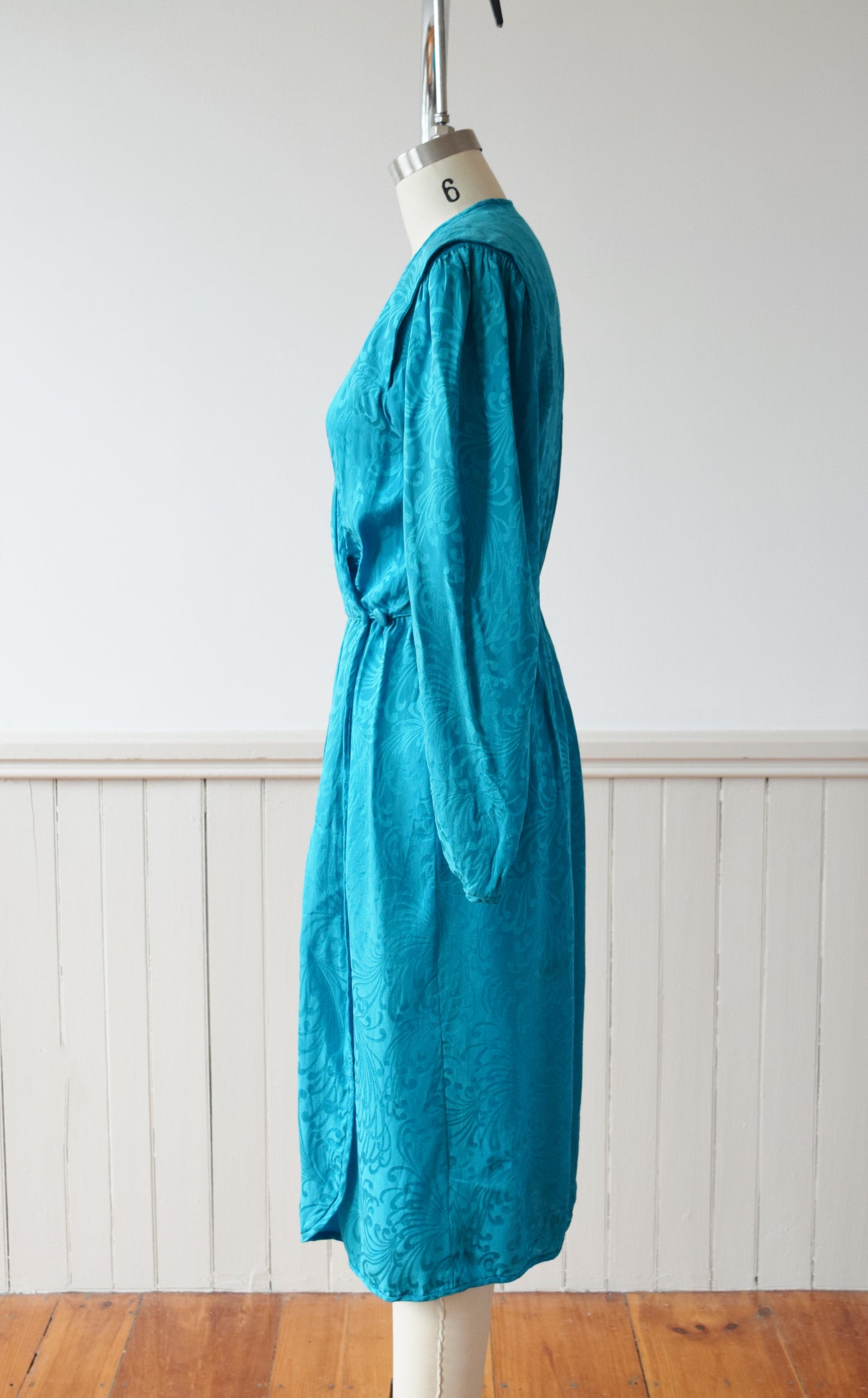 1970s/1980s Turquoise Silk Wrap Dress | S