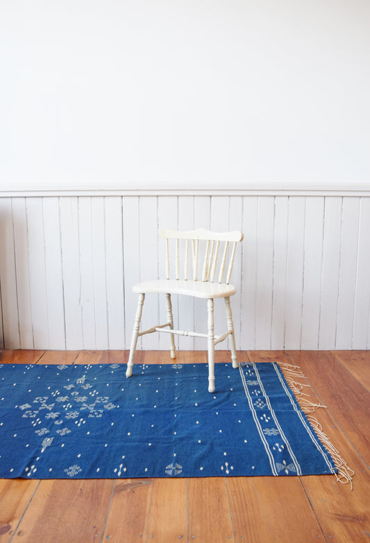 Vintage Hand loomed Moroccan Indigo Throw Rug
