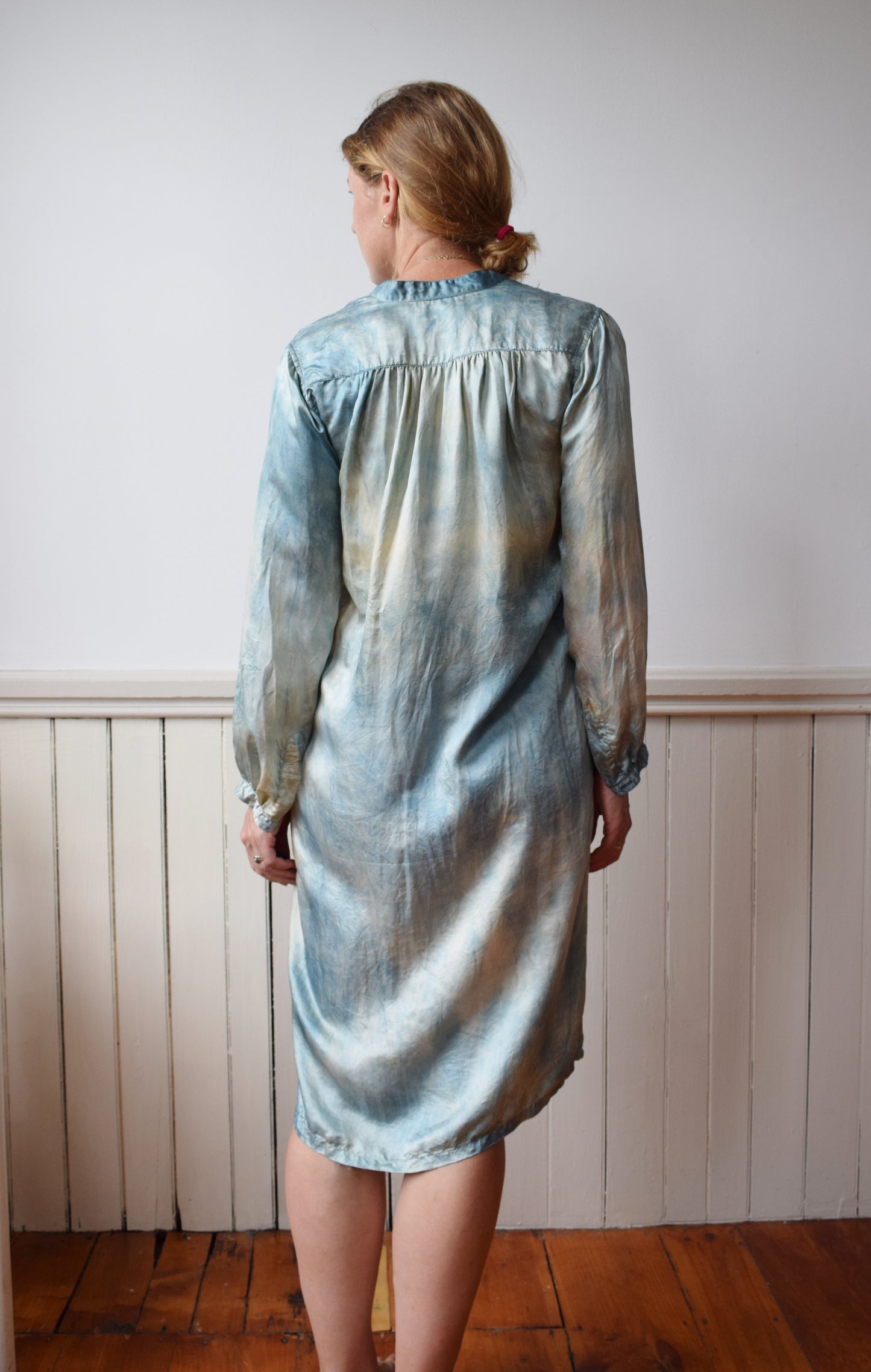 1970s Silk Tunic Dress Dip Dyed in Natural Indigo | S/M