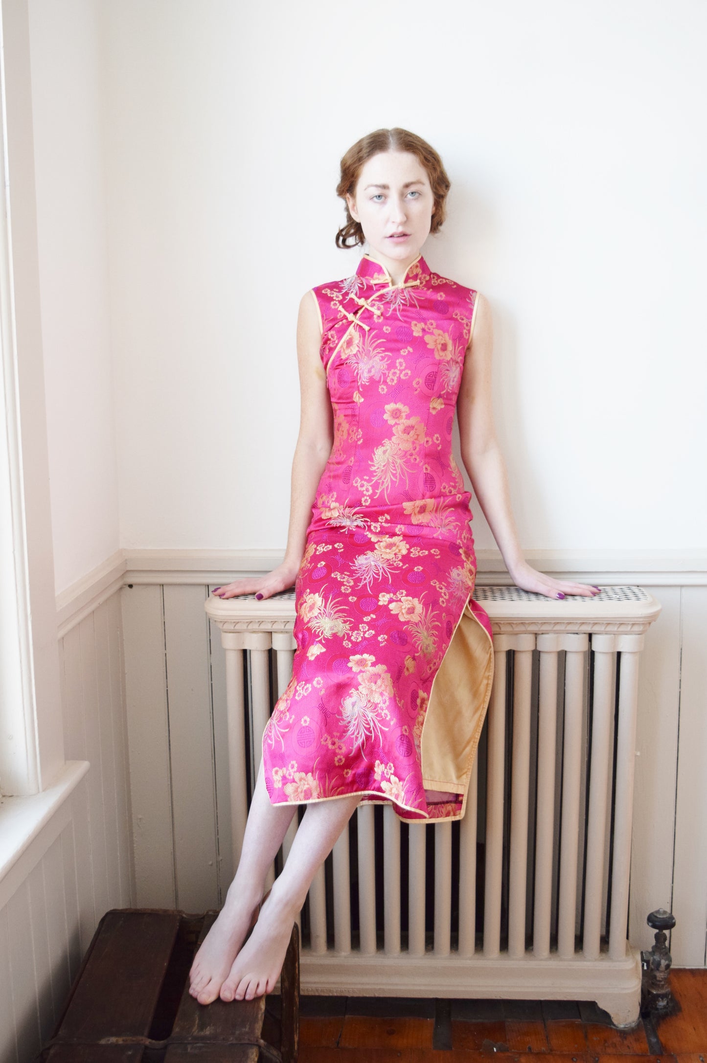 Electric Pink Silk Brocade Cheongsam | XXS