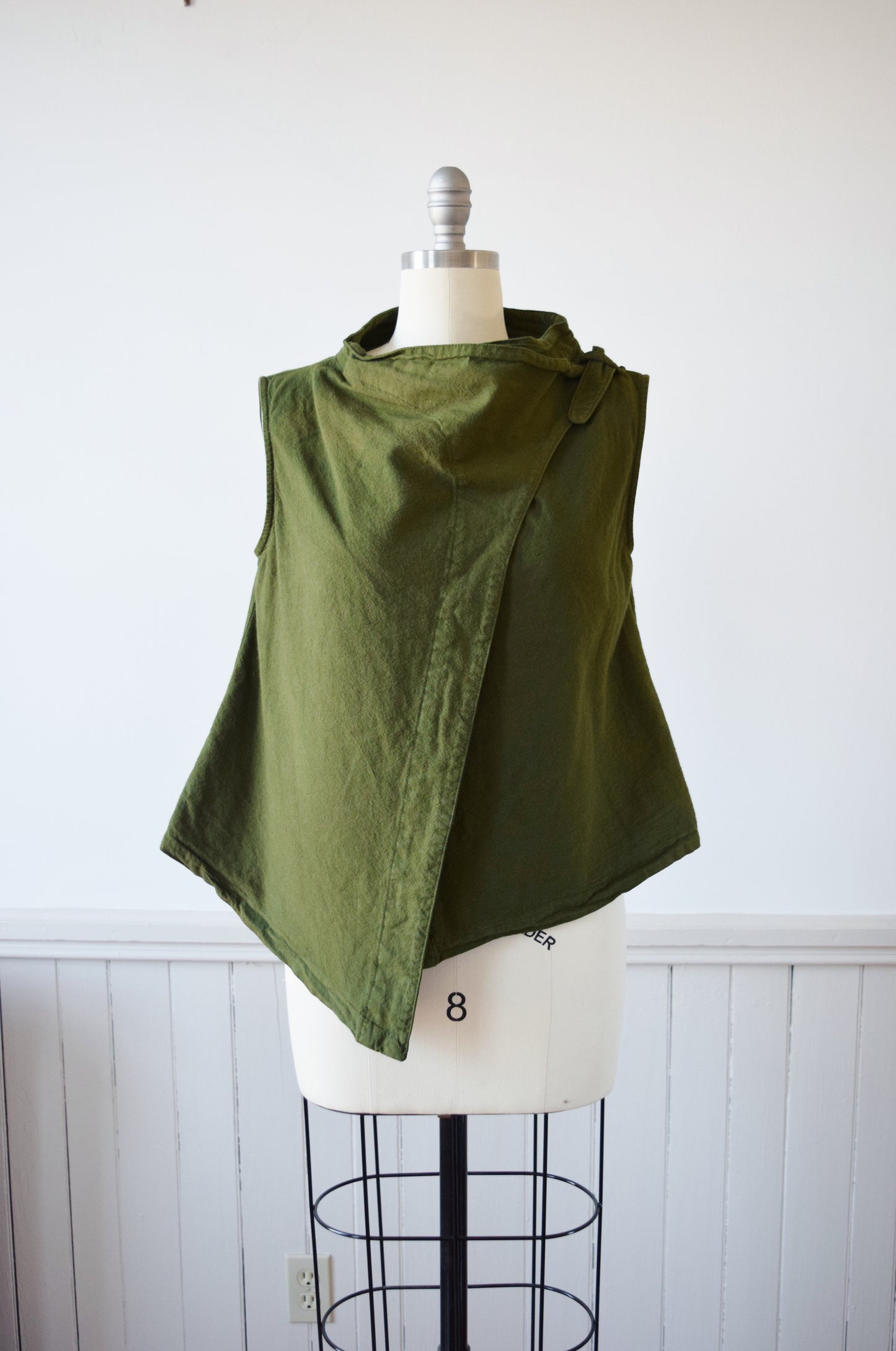 Fern Green Linen Wrap Top | M