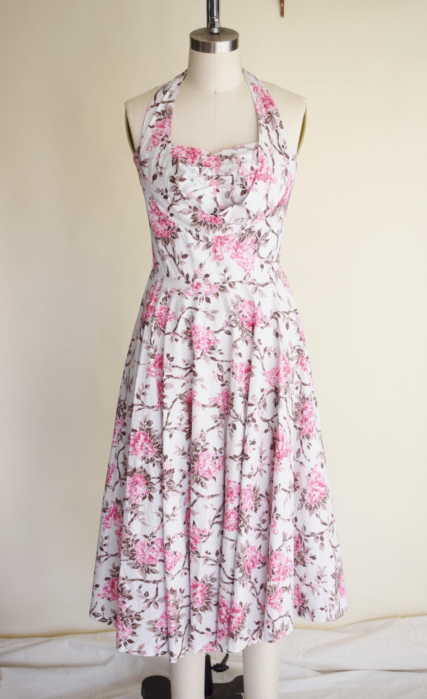 1950s Floral Cotton Halter Dress