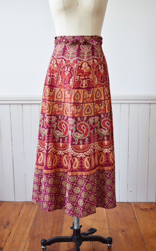 Vintage Indian Cotton Maxi Wrap Skirt | 1980s | L