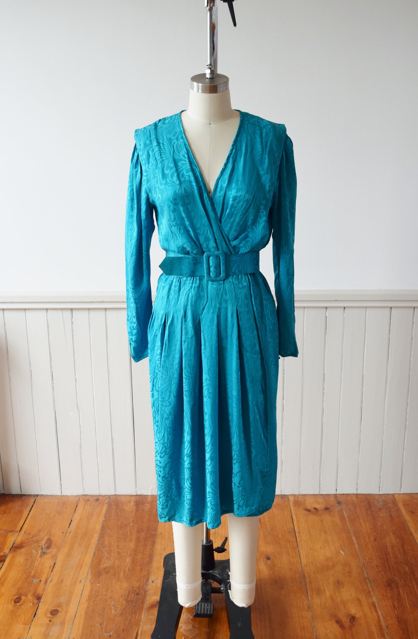 1970s/1980s Turquoise Silk Wrap Dress | S